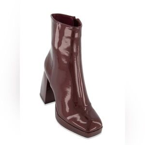 ROUGE Square Toe Burgundy Patent Faux Leather Chunky Heel Booties Size 11 NEW
